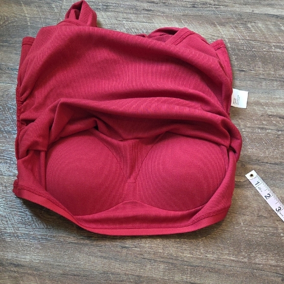 ChicMe Red Ribbed Fitted Top with Long Sleeves Built-bra Women's XL - Picture 14 of 16